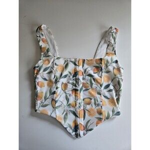 Fashion Nova Women's Size S White Yellow Floral Bustier Tank